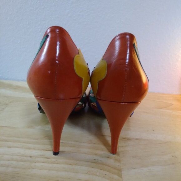 Vintage Paradox By Zalo Leather Color Block Heels Pumps - Picture 5 of 9